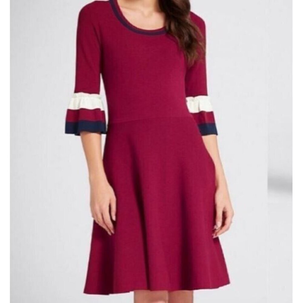 Draper James Sweater Dress Womens XL Berry Striped Ruffle Bell Sleeve Feminine